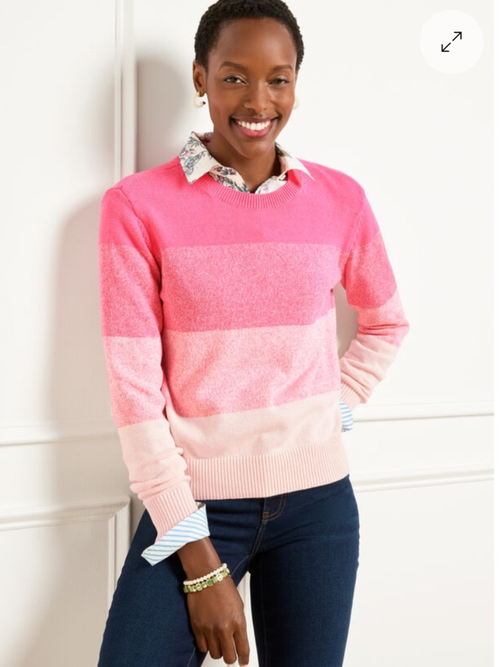 Talbots Petite Pink Cotton Crewneck Sweater size M